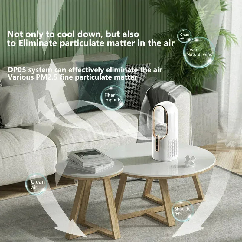 Portable Mini Air Conditioner USB Air Cooler Bladeless Electric Fan 6-Speed Silent Timed Humidifier