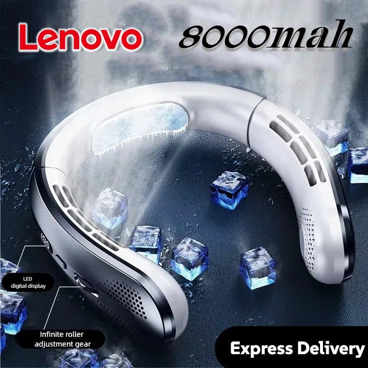 8000mAh USB Rechargeable Neck Fan Portable Bladeless LED Display
