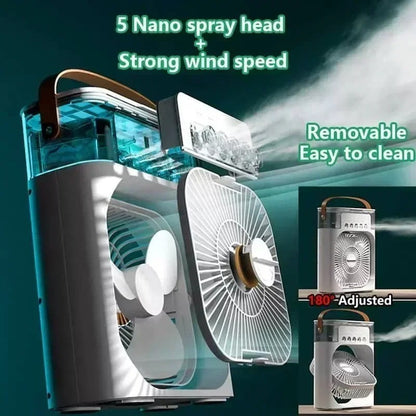 3 In 1 Portable Air Cooler Fan USB Humidifier LED Night Light Desk Fan