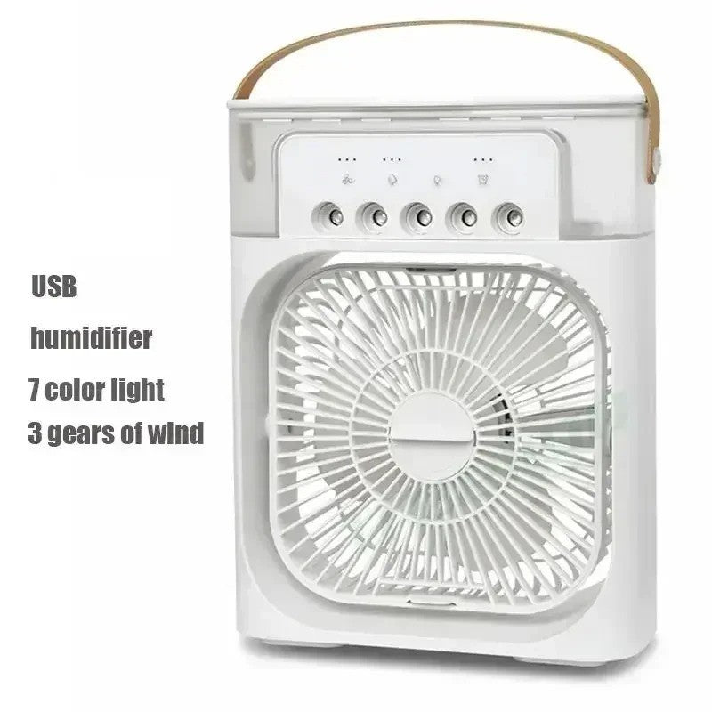 3 In 1 Portable Air Cooler Fan USB Humidifier LED Night Light Desk Fan