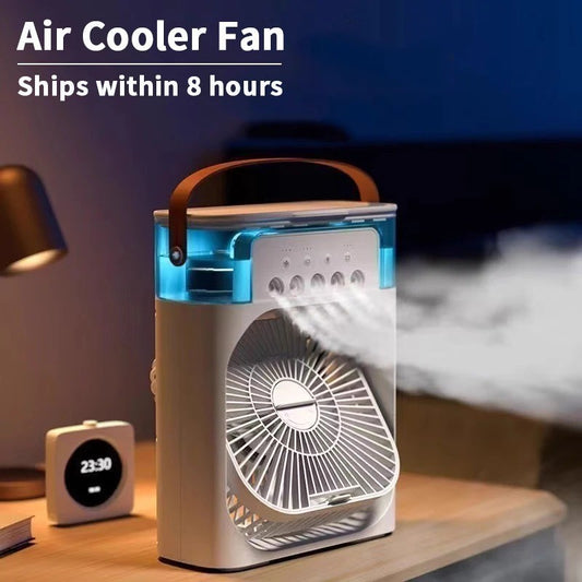 3 In 1 Portable Air Cooler Fan USB Humidifier LED Night Light Desk Fan