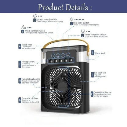 3 In 1 Portable Air Cooler Fan USB Humidifier LED Night Light Desk Fan