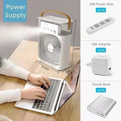 3 In 1 Portable Air Cooler Fan USB Humidifier LED Night Light Desk Fan