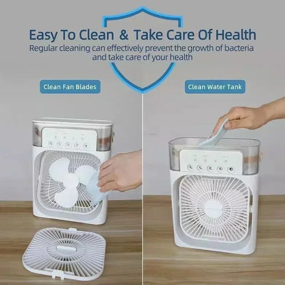 3 In 1 Portable Air Cooler Fan USB Humidifier LED Night Light Desk Fan
